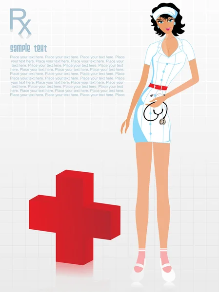 Sexy nurse with medical background — Stock Vector