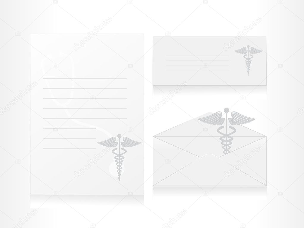 Medical caduceus with envelope