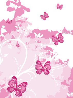 Pink artistic background with butterfly clipart