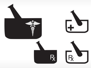 Mortar and pestle with medical logo clipart