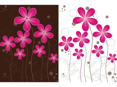 Pink flower on white, brown background clipart