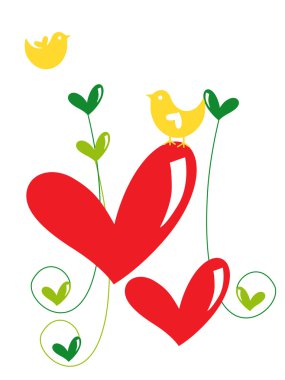 Red heart shape with yellow bird clipart