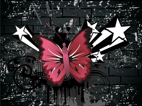 Špinavé grunge pozadí s motýl — Stockový vektor