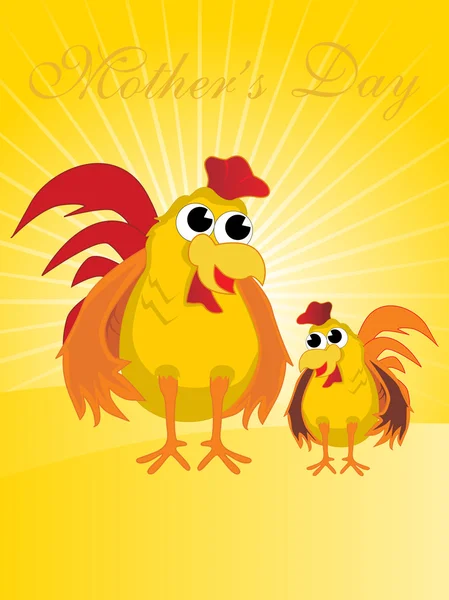 Rays background with hen and chick — Stock Vector