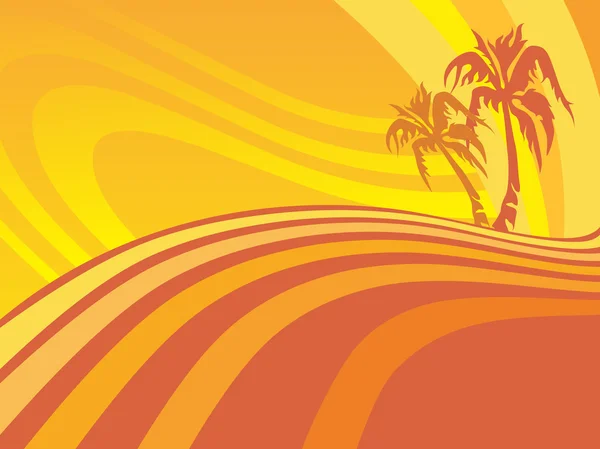 波浪背景上孤立的棕榈树 — 图库矢量图片