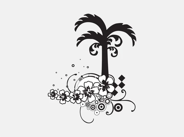 Palmboom met florale elementen — Stockvector