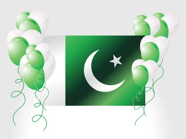 Bandera nacional de Pakistán con globos — Vector de stock