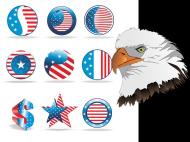 Button in us flag color, eagle head clipart