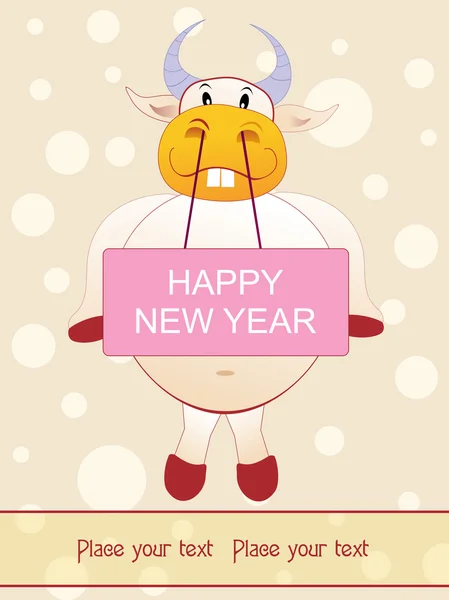 Cow holding new year board — Stock Vector