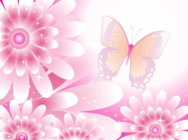 Bonito vector con flores y mariposa — Archivo Imágenes Vectoriales