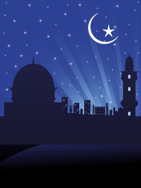 Night background with mosque clipart