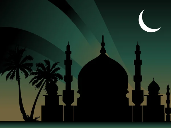 Stripes background with moon, mosque — Stock Vector