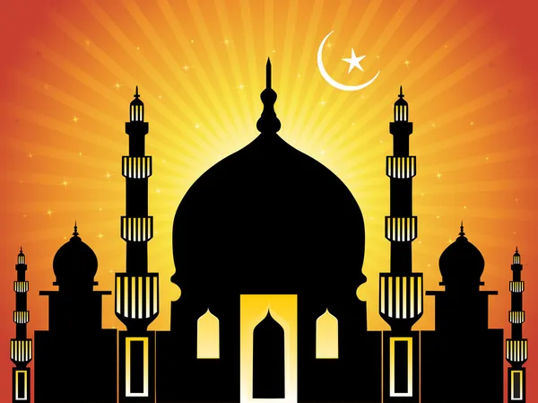 Background with moon, mosque — Stock Vector