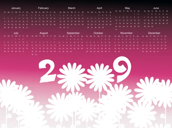 Calendar for 2009 with florals — Stock Vector