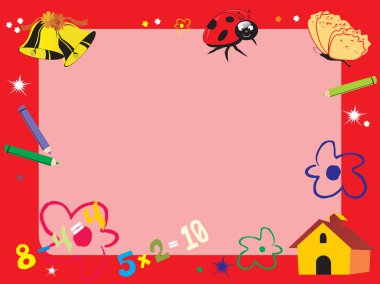 Red abstract frame for kid, illustration clipart