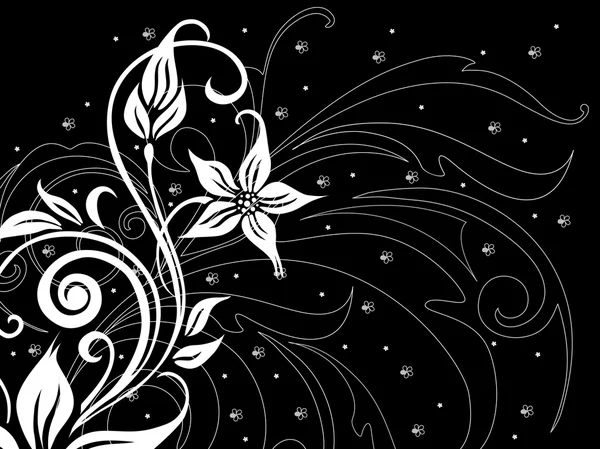 Black background with white floral — Stock Vector