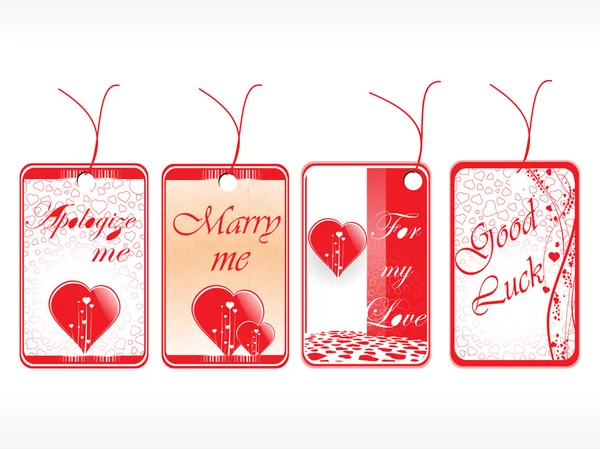 Tags românticas com corações definidos em vermelho — Vetor de Stock