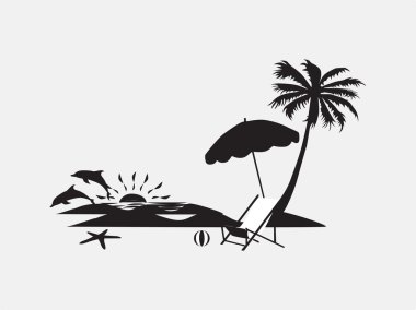 Palm trees with lounge chairs clipart