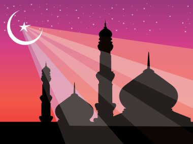 Silhouette of mosques in bright night clipart