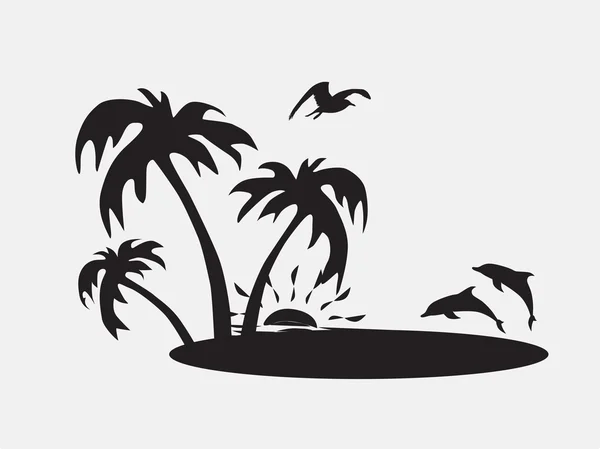 Пальми на пляжі з рибою — стоковий вектор