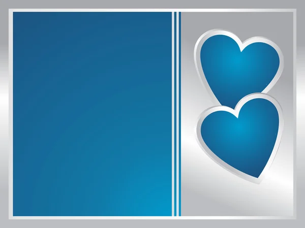 Ασημένιο και μπλε πλαίσιο με δύο καρδιά — Διανυσματικό Αρχείο