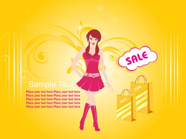 Sexy girl at shopping background — Stock Vector
