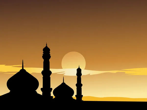 Silhouette des mosquées à la lumière de la lune — Image vectorielle