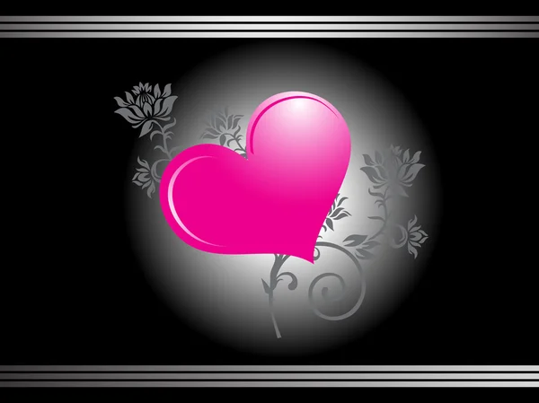 Corazón rosa brillante sobre fondo floral — Vector de stock
