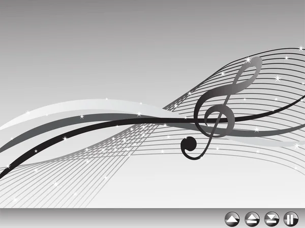 灰色の背景で光沢のある音楽的な波 — ストックベクタ