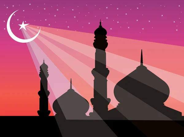 Silhouette of mosques in bright night — Stock Vector