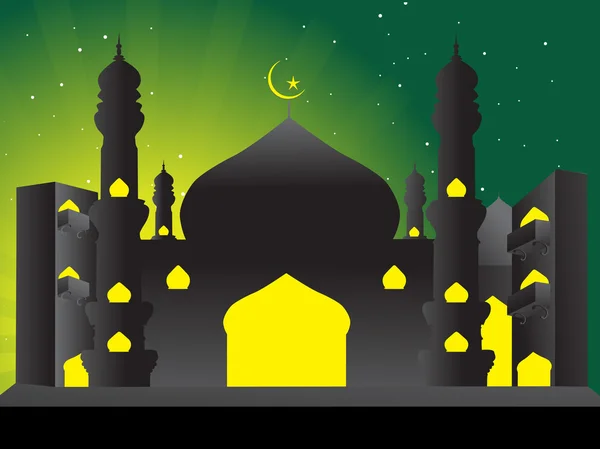 Silhouette von Moscheen in der Mondnacht — Stockvektor