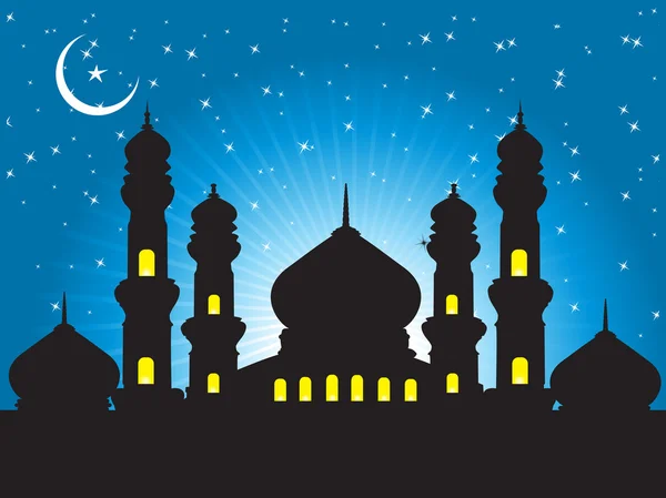 月の夜のモスクのシルエット — ストックベクタ
