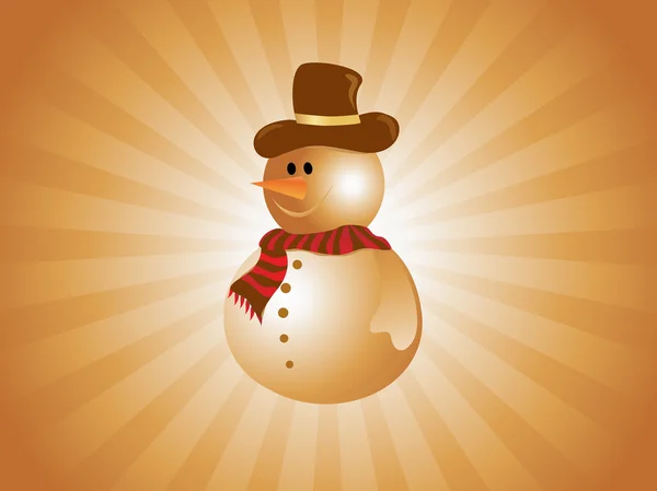 Snowman on golden abstract background — Stock Vector