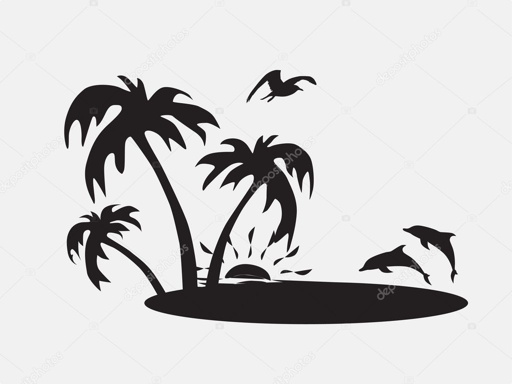 Palm trees on the beach with fish