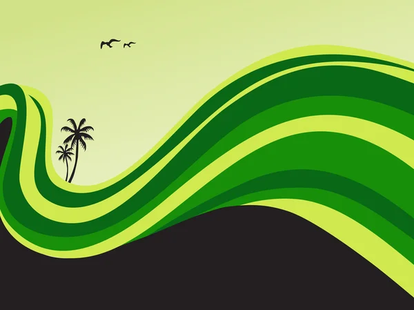 Szörfözés a hullámok, pálmafák, a strandon — Stock Vector