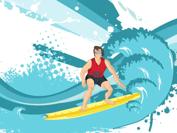 Surfen man silhouet, behang — Stockvector
