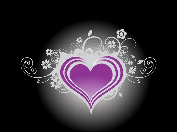 Fondos de pantalla, floral con corazón púrpura — Archivo Imágenes Vectoriales