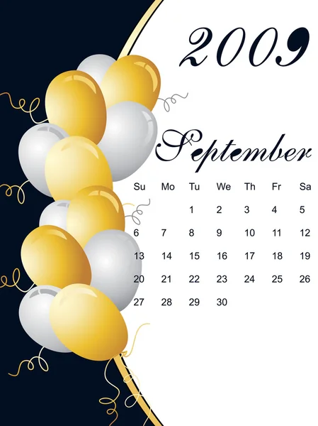 矢量气球与 2009 年的日历 — 图库矢量图片