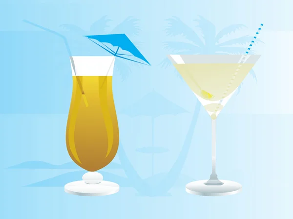 两杯鸡尾酒在海滩上 — 图库矢量图片