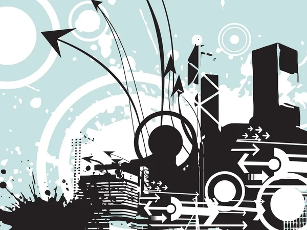 Grunge ville avec flèche — Image vectorielle