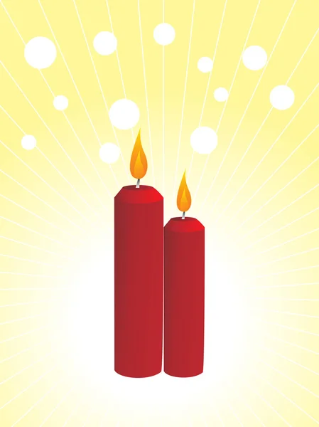 Zwei rote Kerzen und Schneeflocke — Stockvektor
