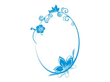 Vector floral in blue oval frame theme clipart