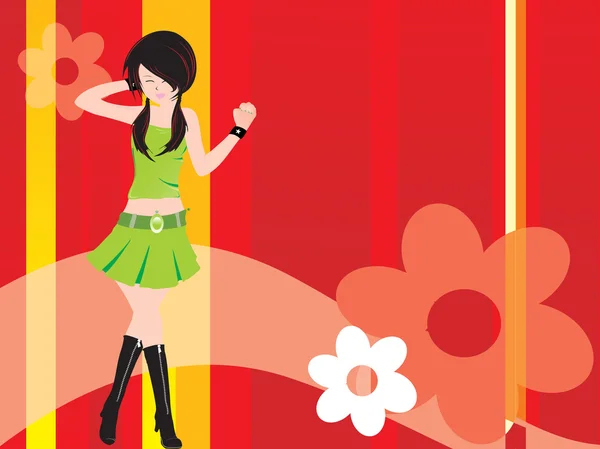 Vecteur dansant fille et floral — Image vectorielle