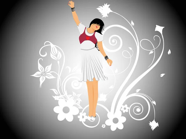 Векторный танец девушки и цветок — стоковый вектор
