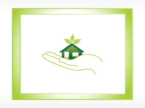 Векторный иконка зеленый дом под рукой — стоковый вектор