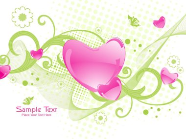 Background with romantic heart, floral clipart