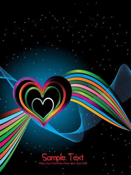 Renkli çizgili, dalga gökkuşağı kalp ile — Stok Vektör