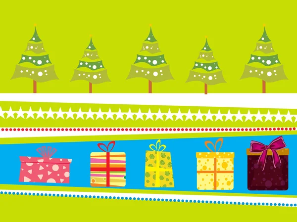 Fondo con regalo, árbol de Navidad — Vector de stock