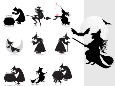 Collection of witch silhouette with background clipart