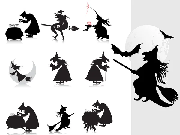 Collection de silhouette de sorcière avec fond — Image vectorielle